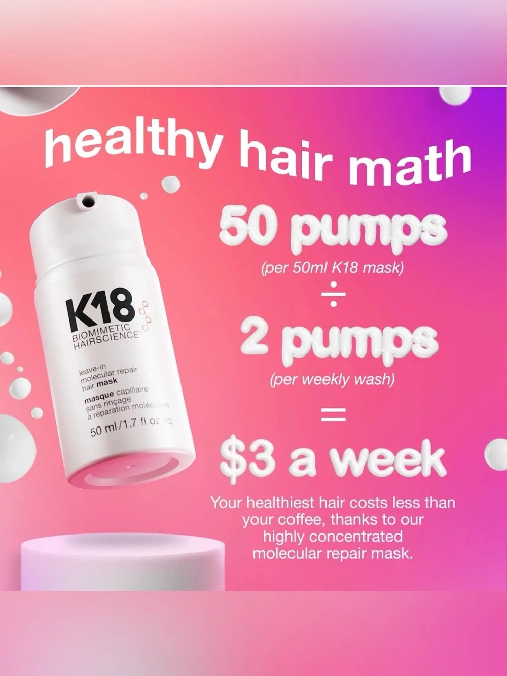 K18 Biomimetic Hairscience Leave-In Molecular Repair Hair Mask - Standard Size